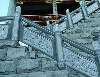 青石栏杆花岗岩石栏杆效果图-寺院石材护栏图案设计